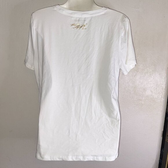 Karl Lagerfeld Paris Embellished Eiffel Tower Tee Size M Gold sequins - Picture 3 of 5